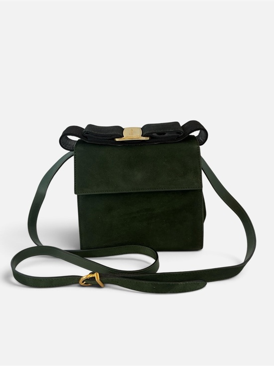 Salvatore Ferragamo Handbags - Salvatore Ferragamo Green Suede Crossbody Bag Vara Bow Mini Flap